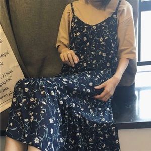 YesStyle Blue Floral Midi Dress One Size